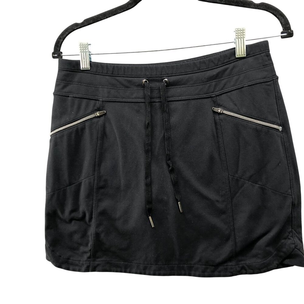 Athleta Athletic Skort Womens S Black Active Golf Tennis Zip Pocket Drawstring